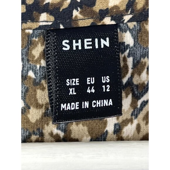 SHEIN Dress Women Short Sleeve Mini Ruffle V Neck Wrap Style Black Brown 12 Boho - Picture 6 of 13